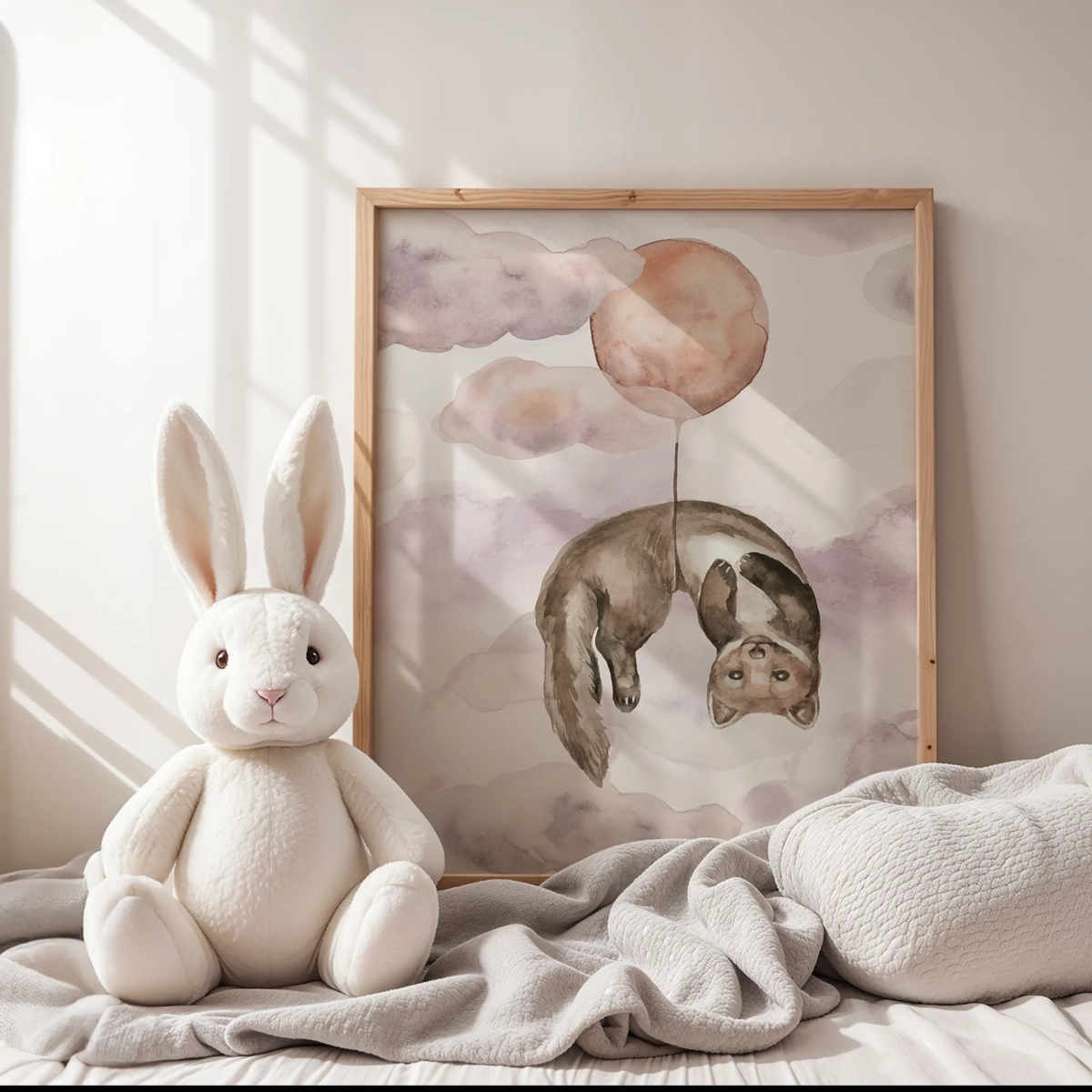 Plakat Kuna z balonikiem | Happy Flight we wnętrzu pokoju dziecięcego – Mała Pracownia