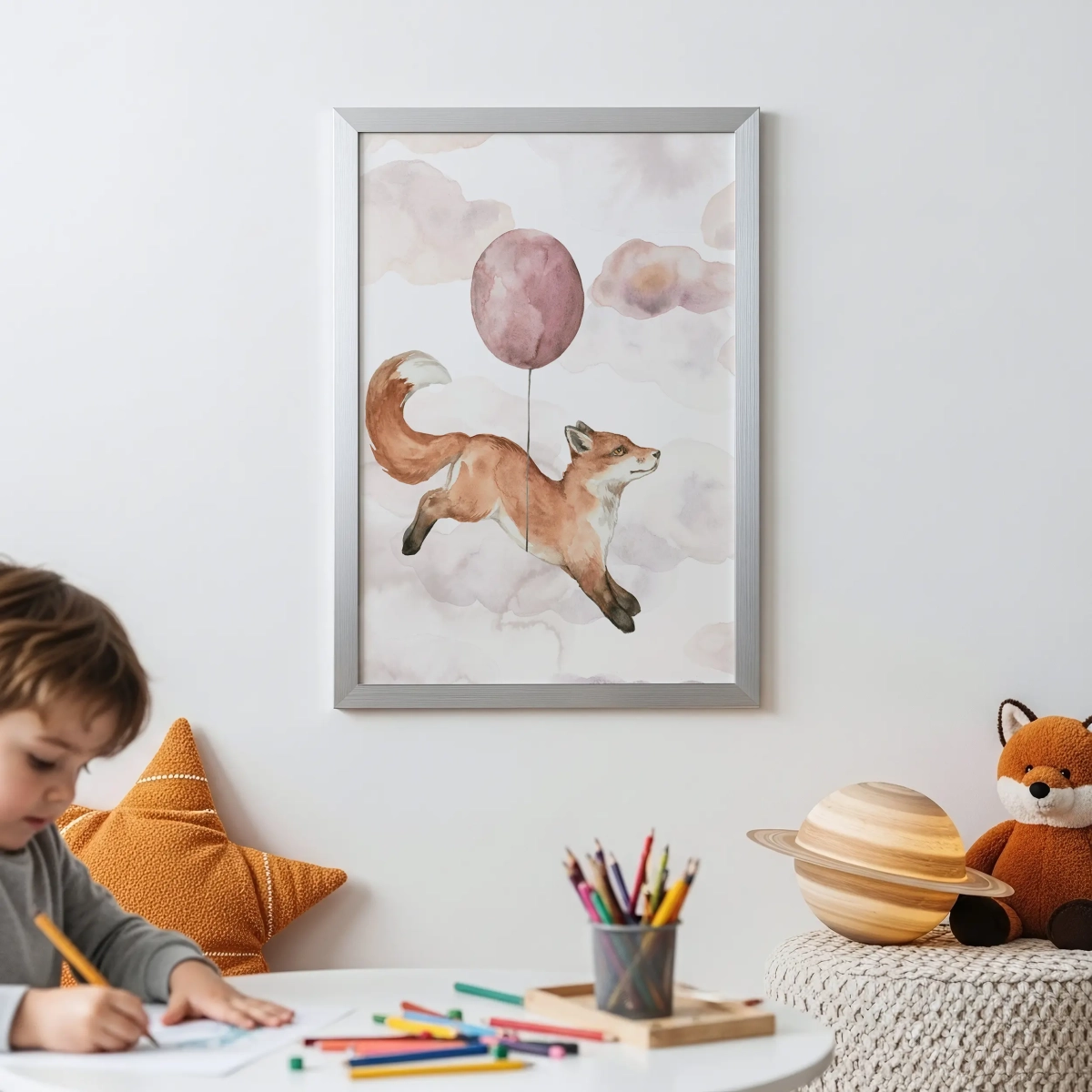 Plakat Lisek i balonik | Happy Flight – akwarelowa dekoracja do pokoju dziecięcego, Mała Pracownia