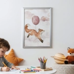 Plakat Lisek i balonik | Happy Flight – akwarelowa dekoracja do pokoju dziecięcego, Mała Pracownia