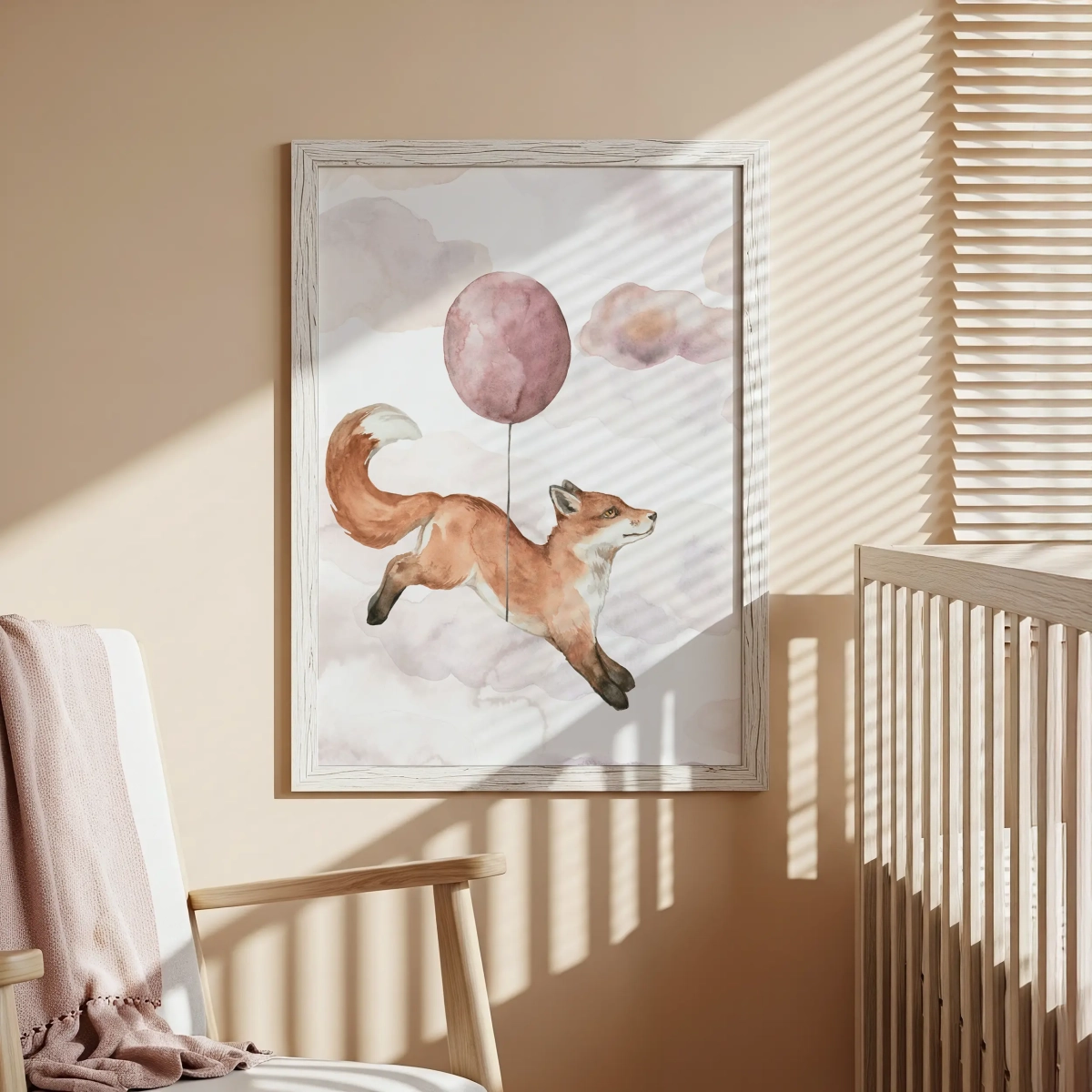 Plakat Lisek i balonik | Happy Flight w aranżacji pokoju niemowlaka – Mała Pracownia