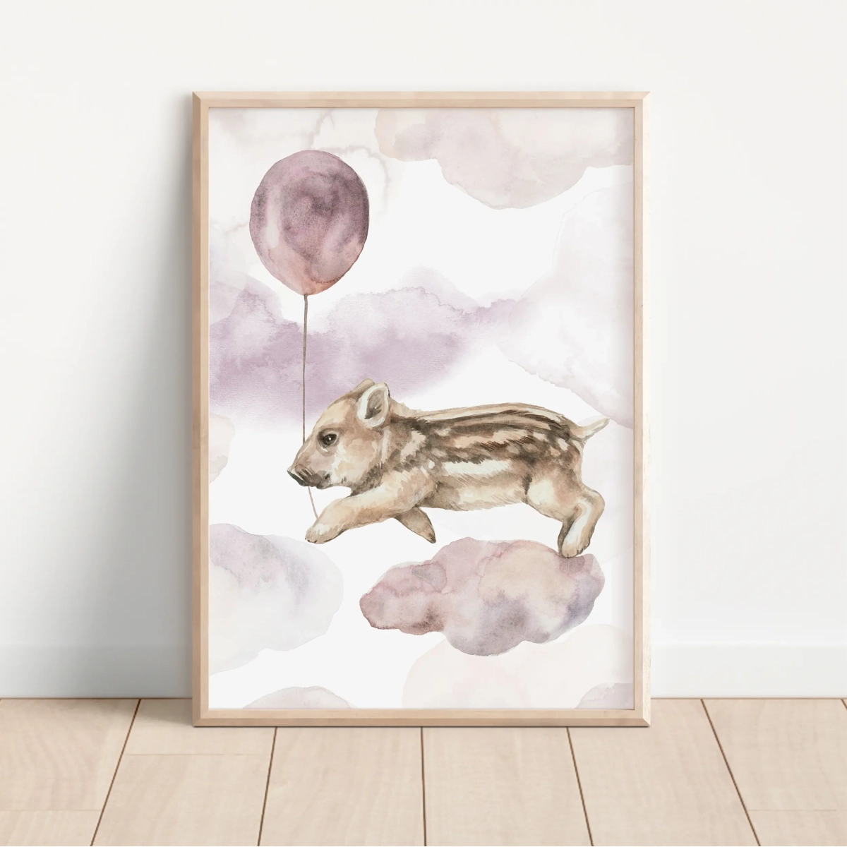 Plakat Prosiaczek na chmurce | Happy Flight jako dekoracja pokoju dziecka – Mała Pracownia