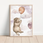 Plakat Prosiaczek na chmurce Happy Flight jako dekoracja ściany w pokoju dziecka – Mała Pracownia