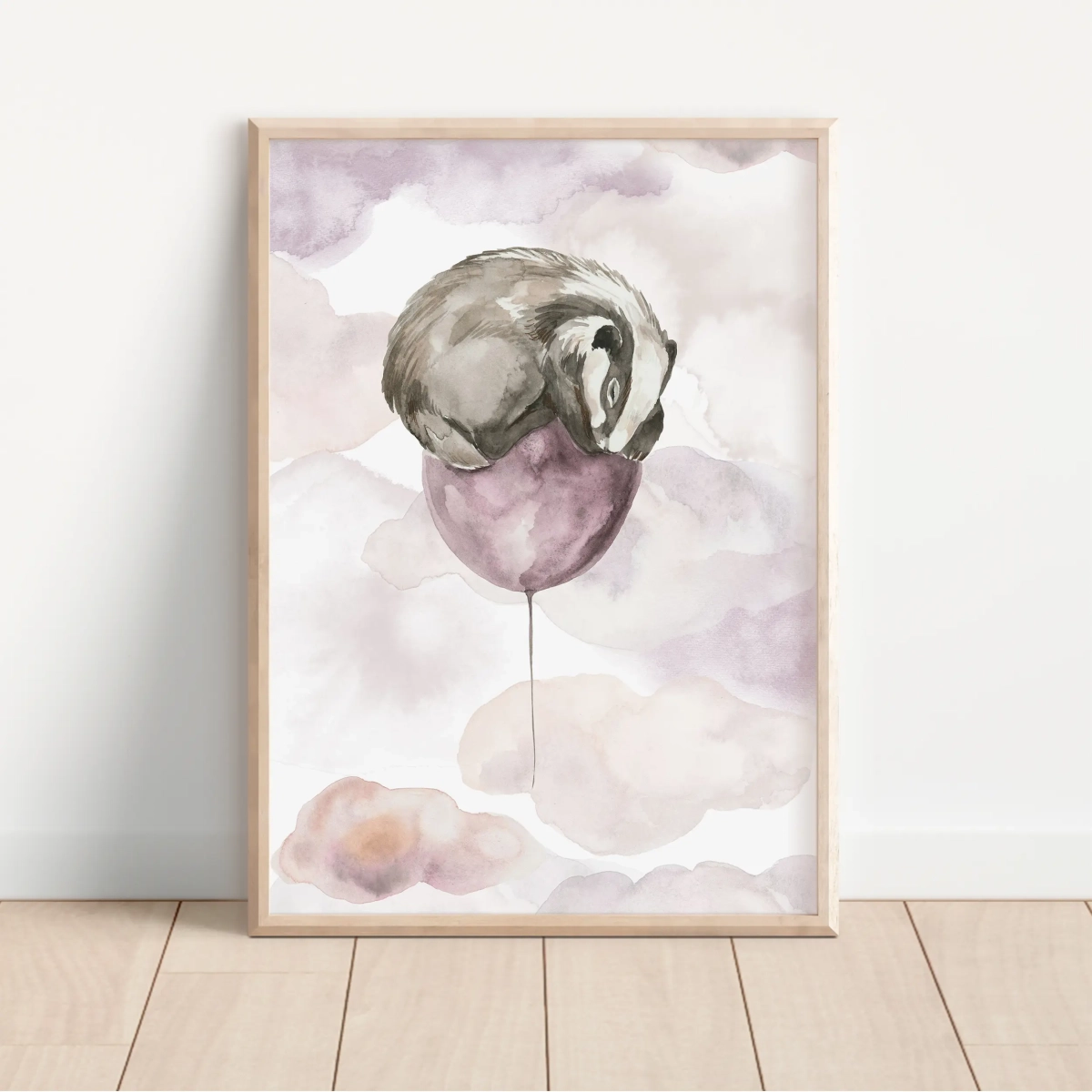 Plakat Borsuk na baloniku z kolekcji Happy Flight jako dekoracja pokoju dziecka