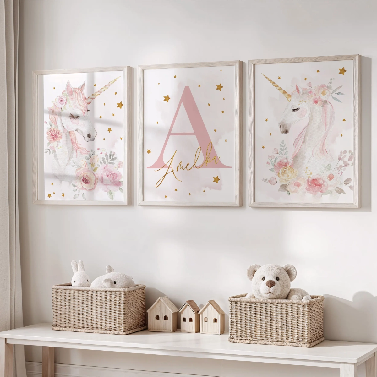 Plakaty Jednorożec kwiaty – Zestaw 2 w pokoju dziewczynki – Mała Pracownia