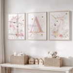 Plakaty Jednorożec kwiaty – Zestaw 2 w pokoju dziewczynki – Mała Pracownia