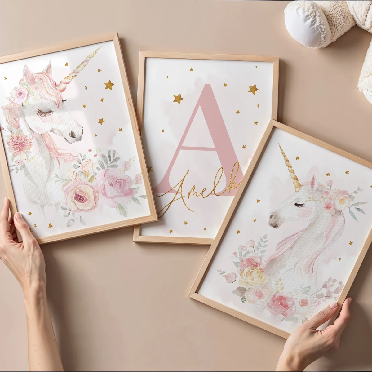 Plakaty Jednorożec kwiaty – Zestaw 2 aranżacja – Mała Pracownia