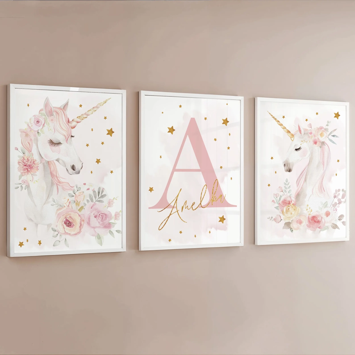 Plakaty Jednorożec kwiaty – Zestaw 2 na ścianie – Mała Pracownia
