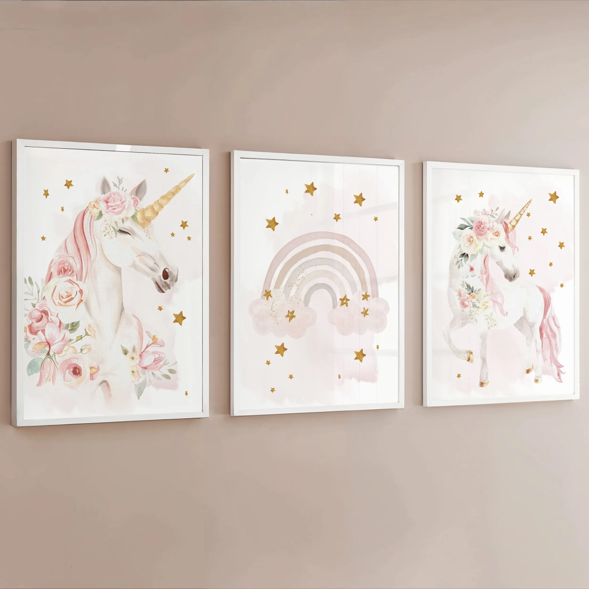 Plakaty Jednorożec tęcza – Zestaw 3 na ścianie – Mała Pracownia