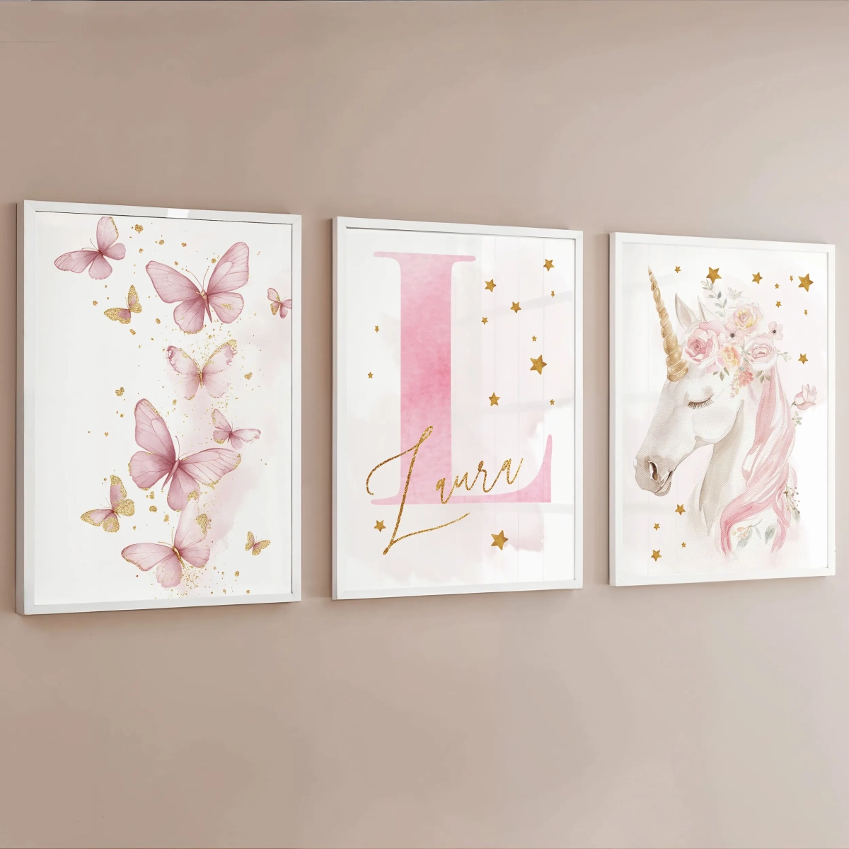 Plakaty Jednorożec motyle – Zestaw 4 na ścianie – Mała Pracownia