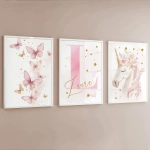 Plakaty Jednorożec motyle – Zestaw 4 na ścianie – Mała Pracownia