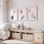 Plakaty z jeżem i króliczkami z balonami – zestaw 3, Mała Pracownia