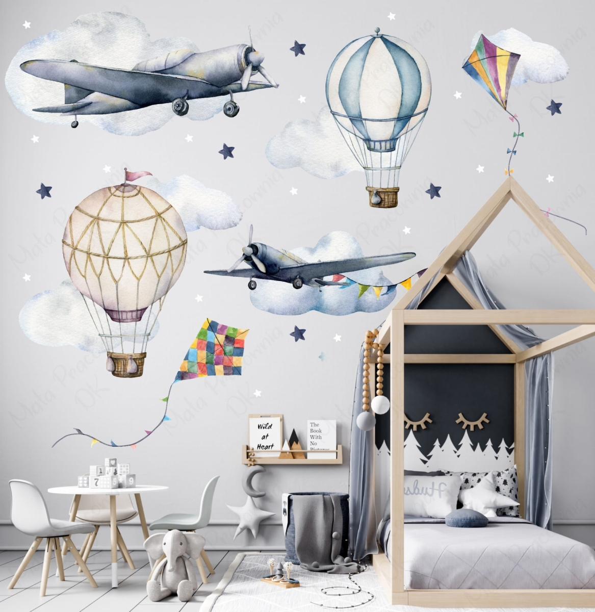 Naklejka na ścianę Samoloty, balony i latawce dla dzieci – Mała Pracownia