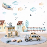 Naklejki na ścianę Miasto z samolotem i ciuchcią – Boys Collection II – Mała Pracownia