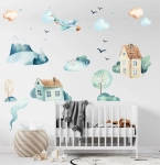 Akwarelowe naklejki ścienne Samolot i miasteczko – Boys Collection V