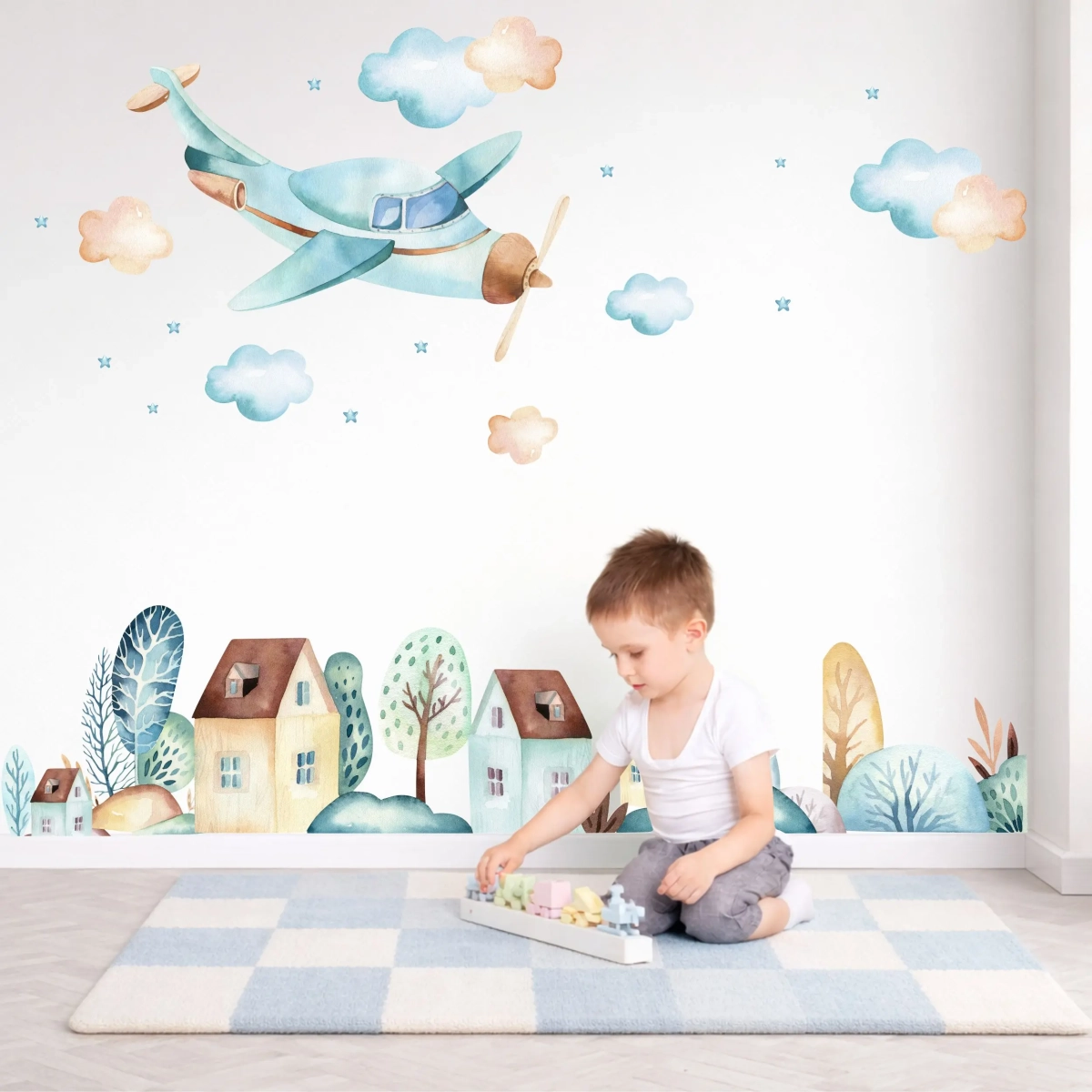 Naklejki na ścianę Samolot i miasteczko – Boys Collection IV – Mała Pracownia