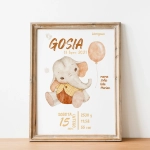 Metryczka dla dziecka Słonik retro Nr 2 – Mała Pracownia