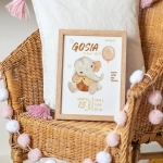 Metryczka z imieniem dziecka Słonik retro Nr 2 – Mała Pracownia