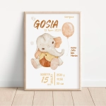 Metryczka narodzin dziecka Słonik retro Nr 2 – Mała Pracownia