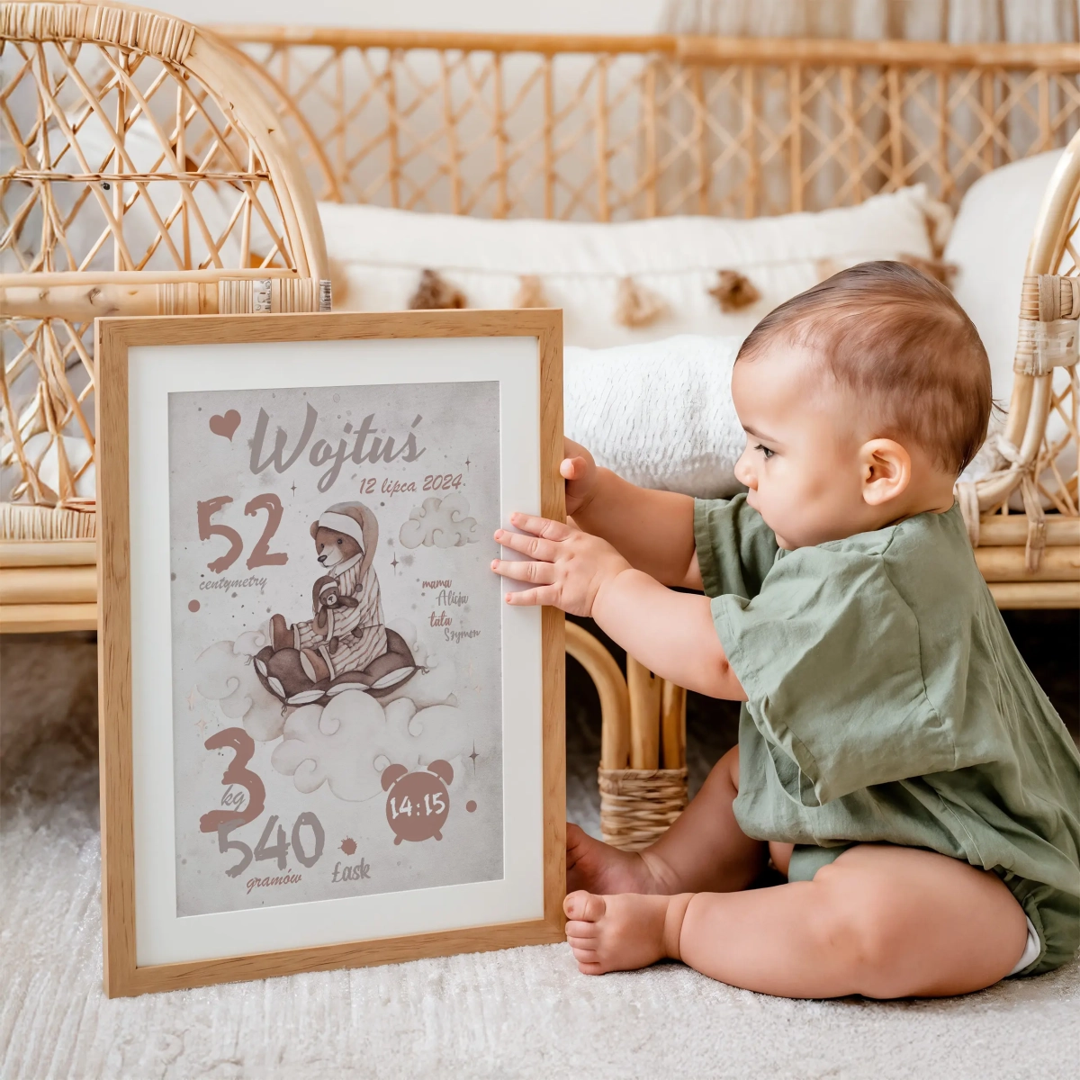 Personalizowana metryczka z misiem na chmurce