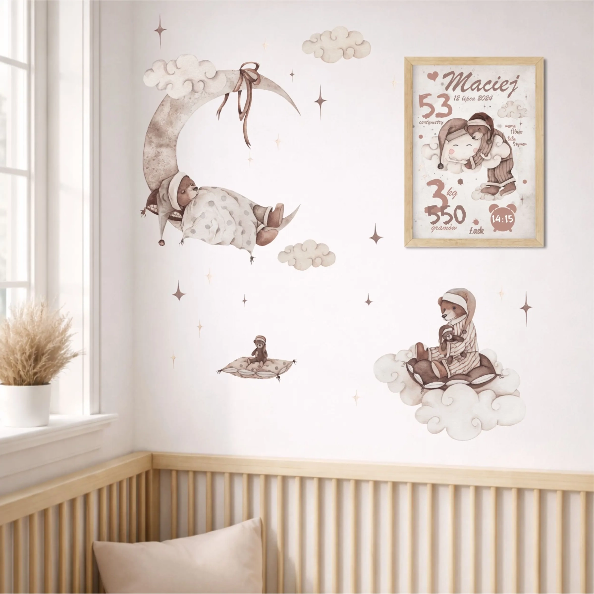 Metryczka dla dziecka Miś z Chmurką – personalizowany plakat – Mała Pracownia