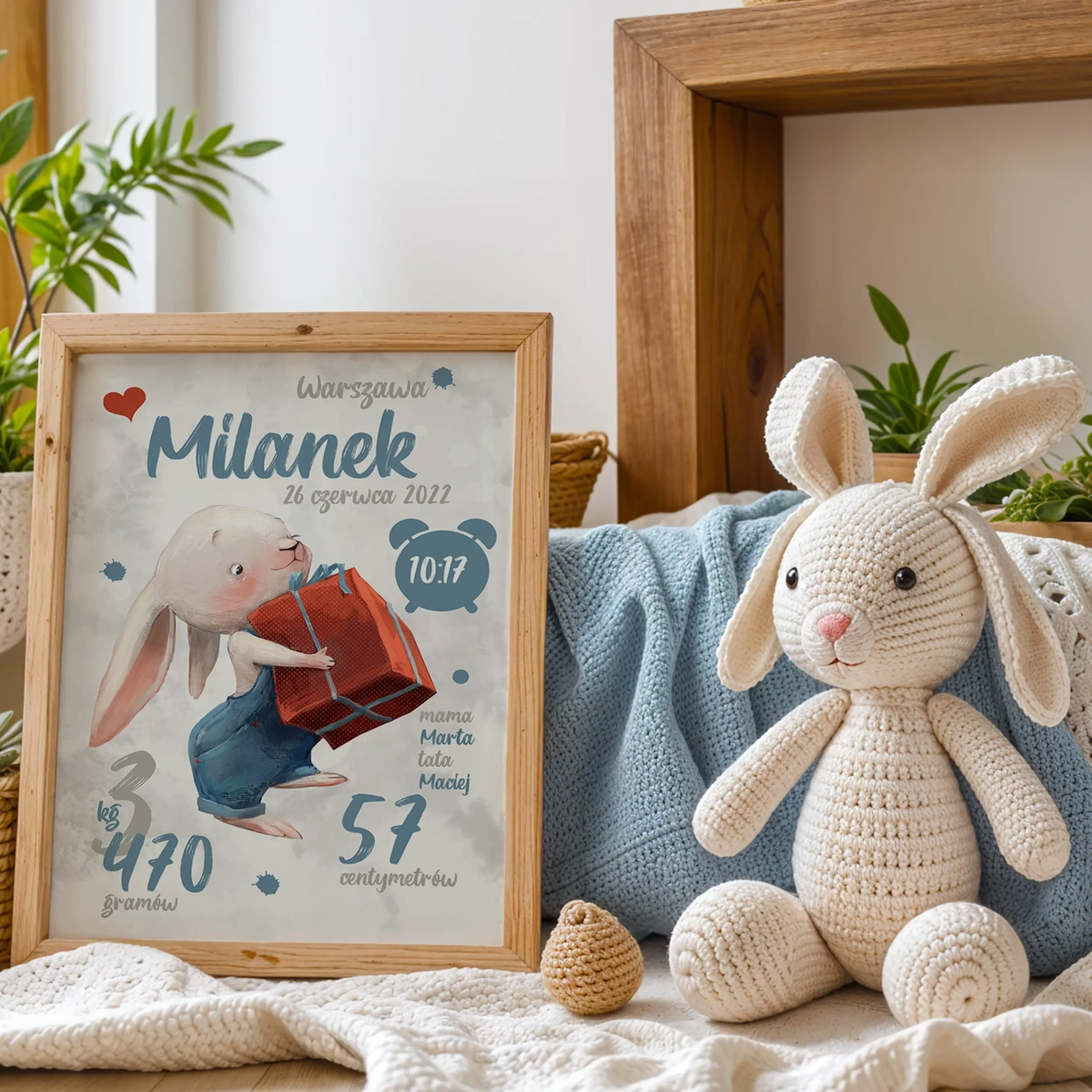 Metryczka z imieniem Króliczek z Prezentem