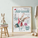 Plakat dziecięcy Króliczek z Lizakiem – metryczka personalizowana