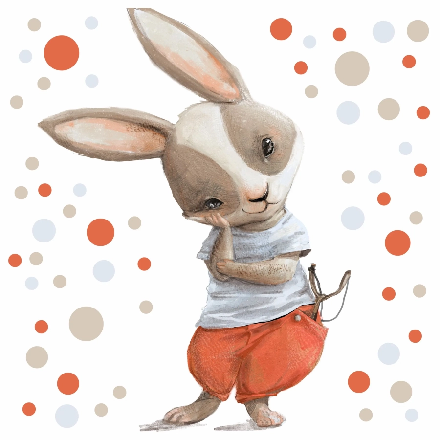 Naklejka ścienna Królik z procą z konfetti – Mała Pracownia