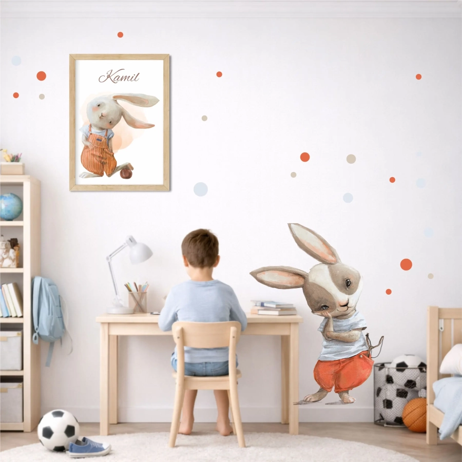 Duża naklejka na ścianę Królik z procą