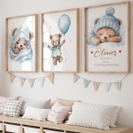 Zestaw 3 plakaty pastelowe misie niebieskie – Wzór 3 | Mała Pracownia