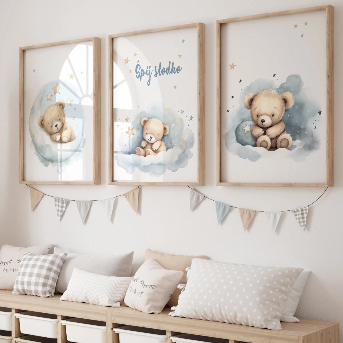 Zestaw 3 Plakaty Pastelowe Misie Niebieskie Wzór 4 – Mała Pracownia