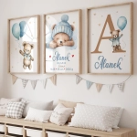 Zestaw 3 Plakaty Pastelowe Misie Niebieskie Wzór6 – Mała Pracownia