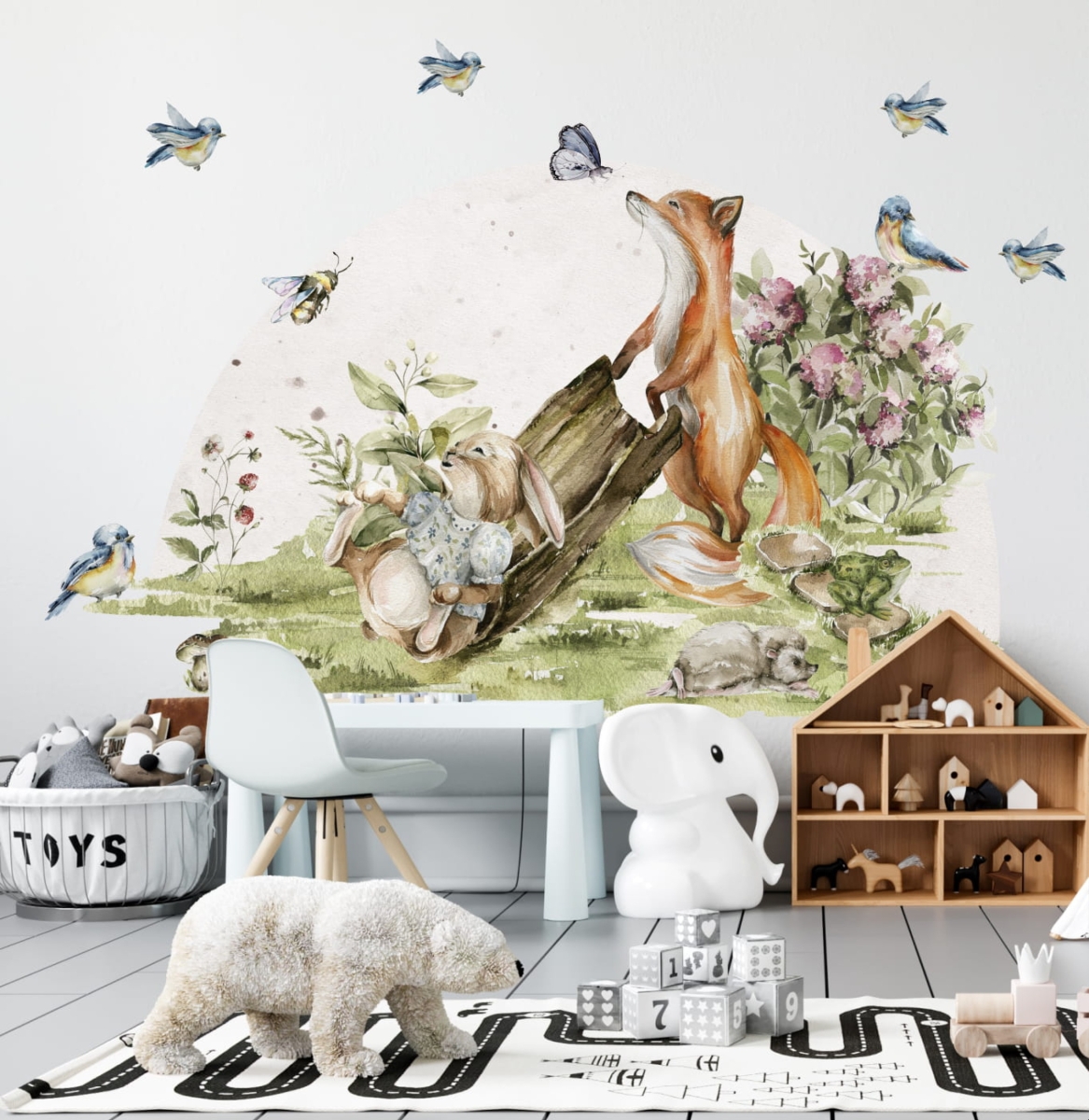 Naklejka na ścianę Little Woodland nr 2 – lisek, zajączek i ptaszki – Mała Pracownia