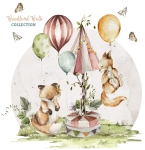 Lisek i zajączek unoszący się z balonami – naklejka Little Woodland nr 5