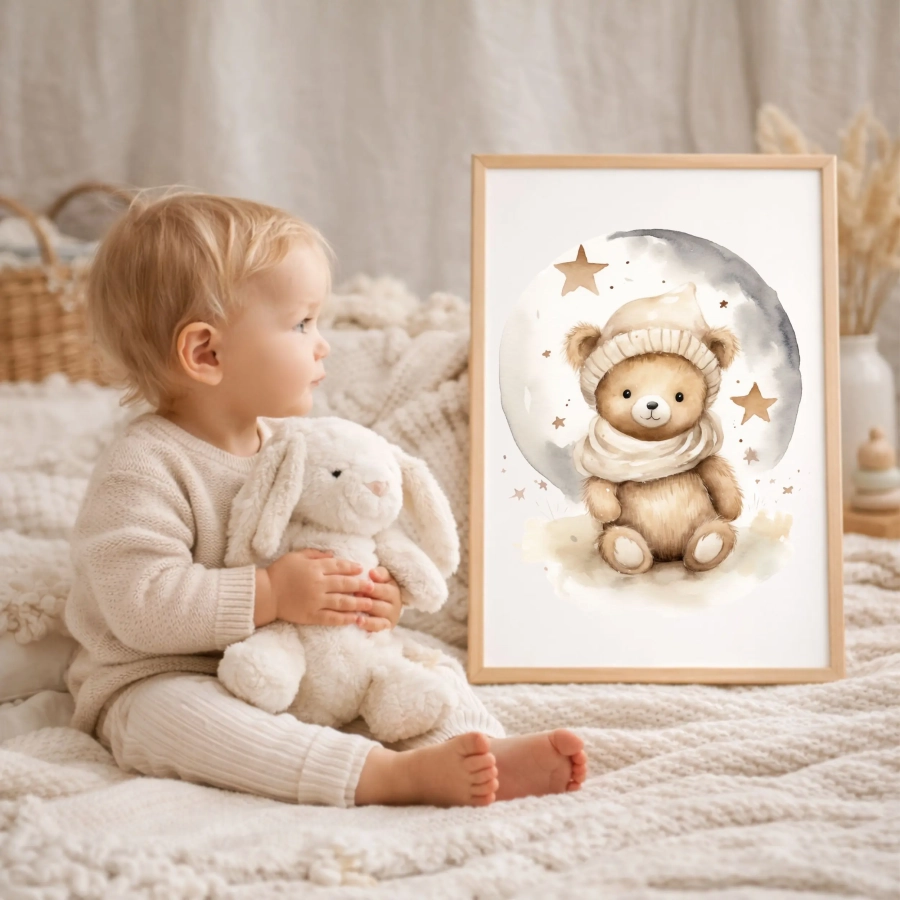 Pastelowy plakat z misiem Wzór 5 – dekoracja dziecięcej przestrzeni