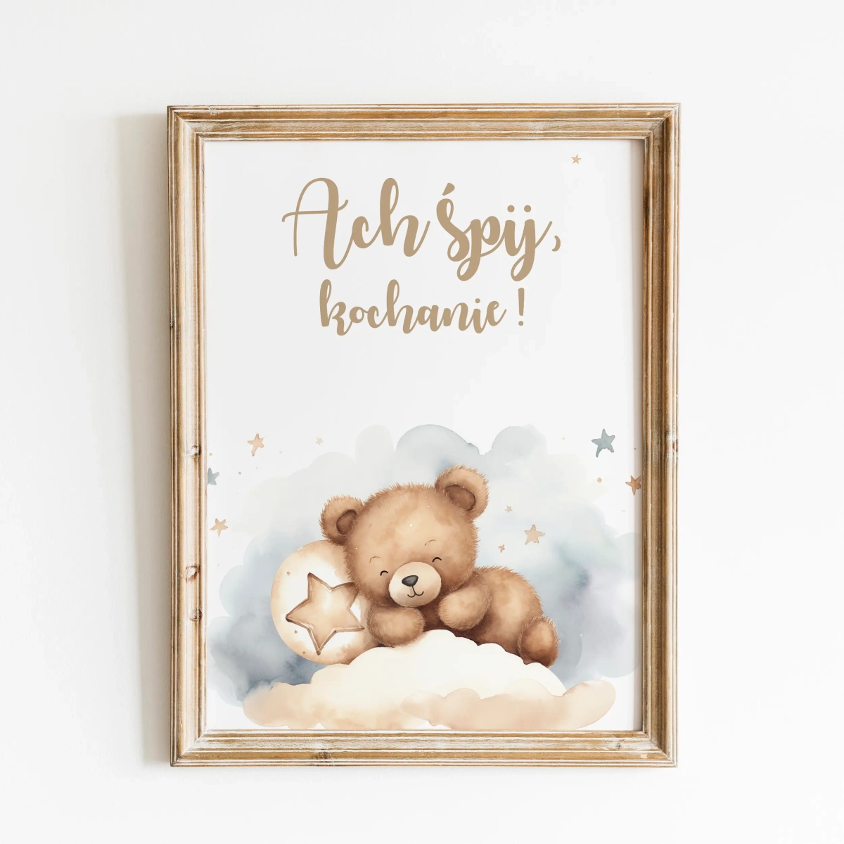 Plakat dziecięcy z pastelowym misiem – Mała Pracownia