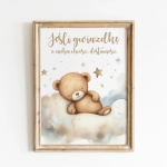 Pastelowy plakat z misiem i napisem „Jeśli gwiazdkę z nieba chcesz, dostaniesz” – Mała Pracownia