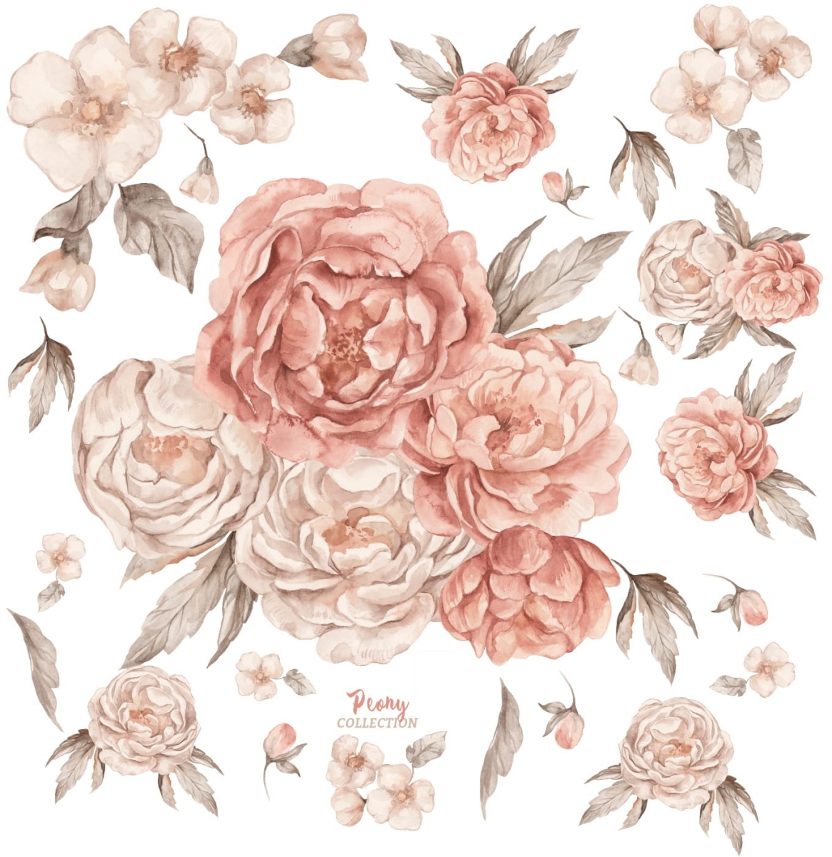 Piwonie Sunrise – zestaw naklejek ściennych z piwoniami i listkami