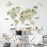 Naklejka na ścianę Mapa świata z dinozaurami – Mała Pracownia
