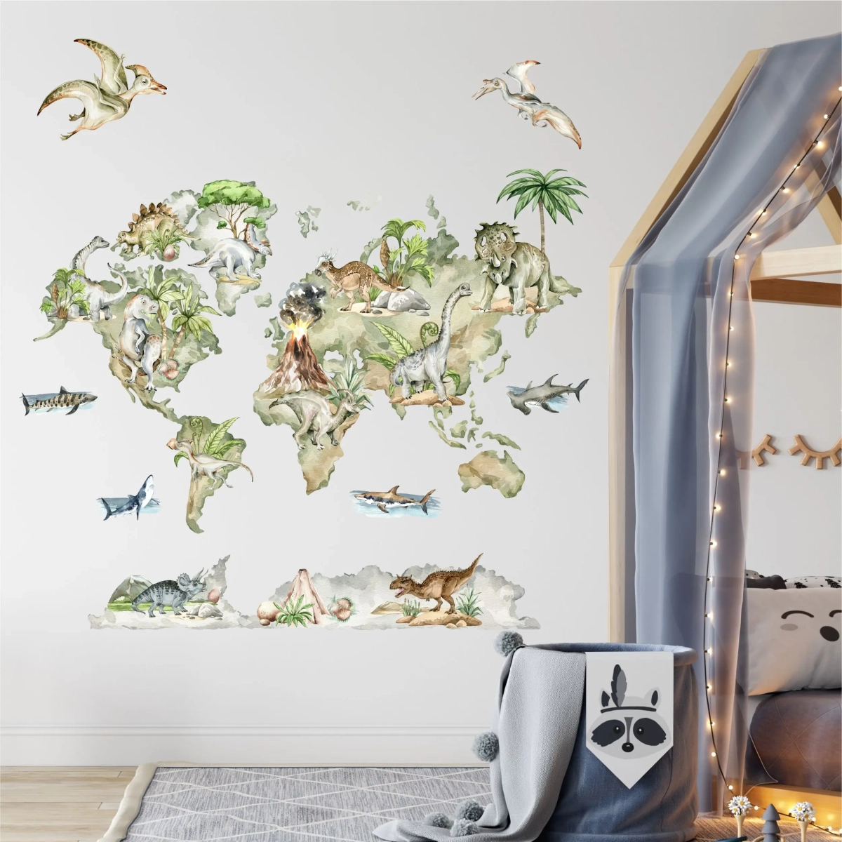 Dekoracja ścienna Mapa świata dinozaury – Mała Pracownia