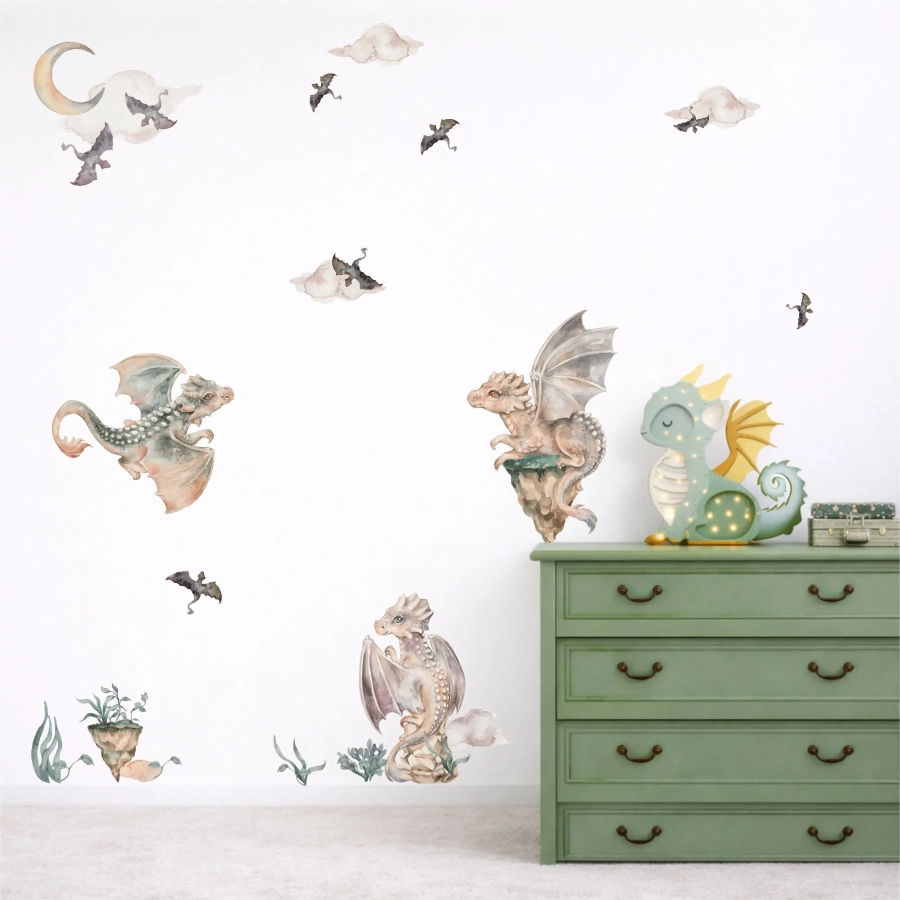 Naklejki na ścianę Smoki akwarela DK099 – Mała Pracownia