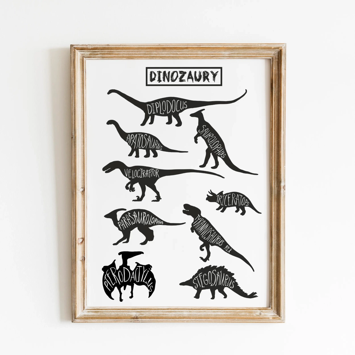 Minimalistyczny plakat dinozaury czarno-biały – Mała Pracownia