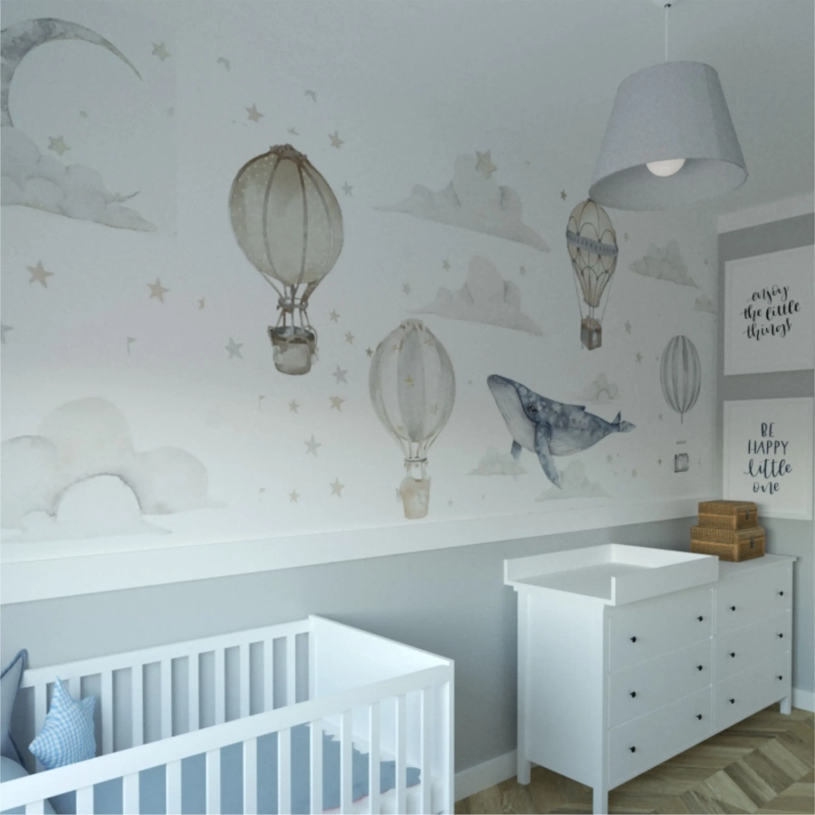 Naklejki na ścianę z balonami i chmurkami w pokoju dziecka – Mała Pracownia