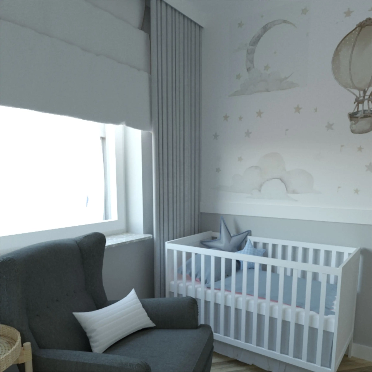 Beżowo-szare balony jako naklejki na ścianę w pokoju niemowlaka – Mała Pracownia