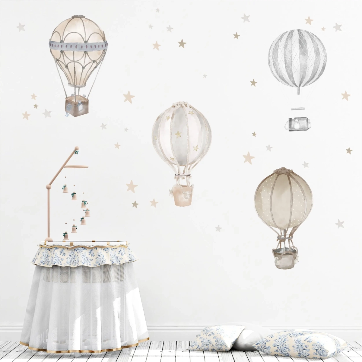 Zestaw naklejek na ścianę beżowo-szare balony z gwiazdkami