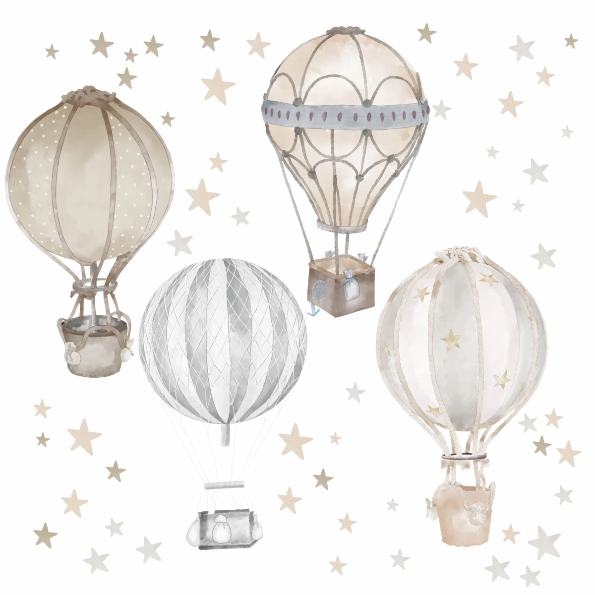 Beżowo-szare balony jako naklejki na ścianę w pokoju dziecka – Mała Pracownia