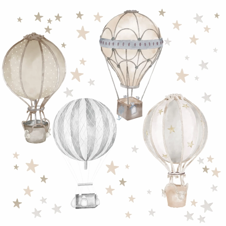 Beżowo-szare balony jako naklejki na ścianę w pokoju dziecka – Mała Pracownia