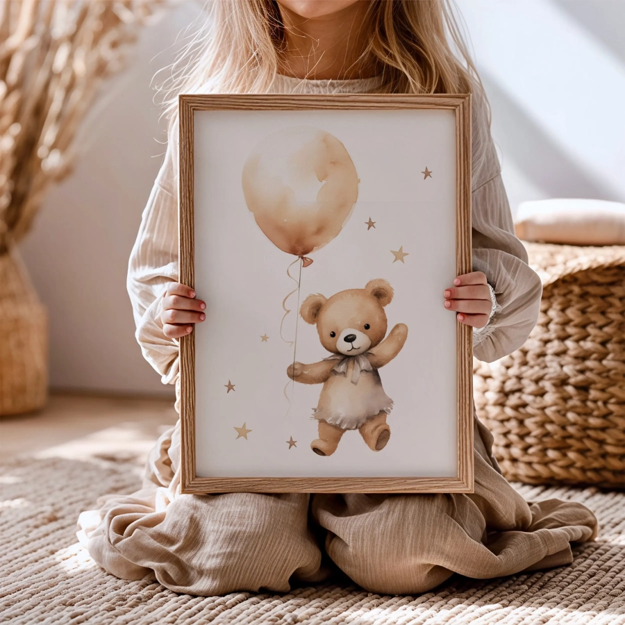 Plakat z misiem z balonem do pokoju dziecka – Mała Pracownia