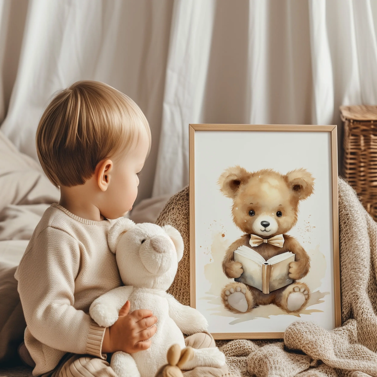 Plakat z misiem czytającym do pokoju dziecka – Mała Pracownia