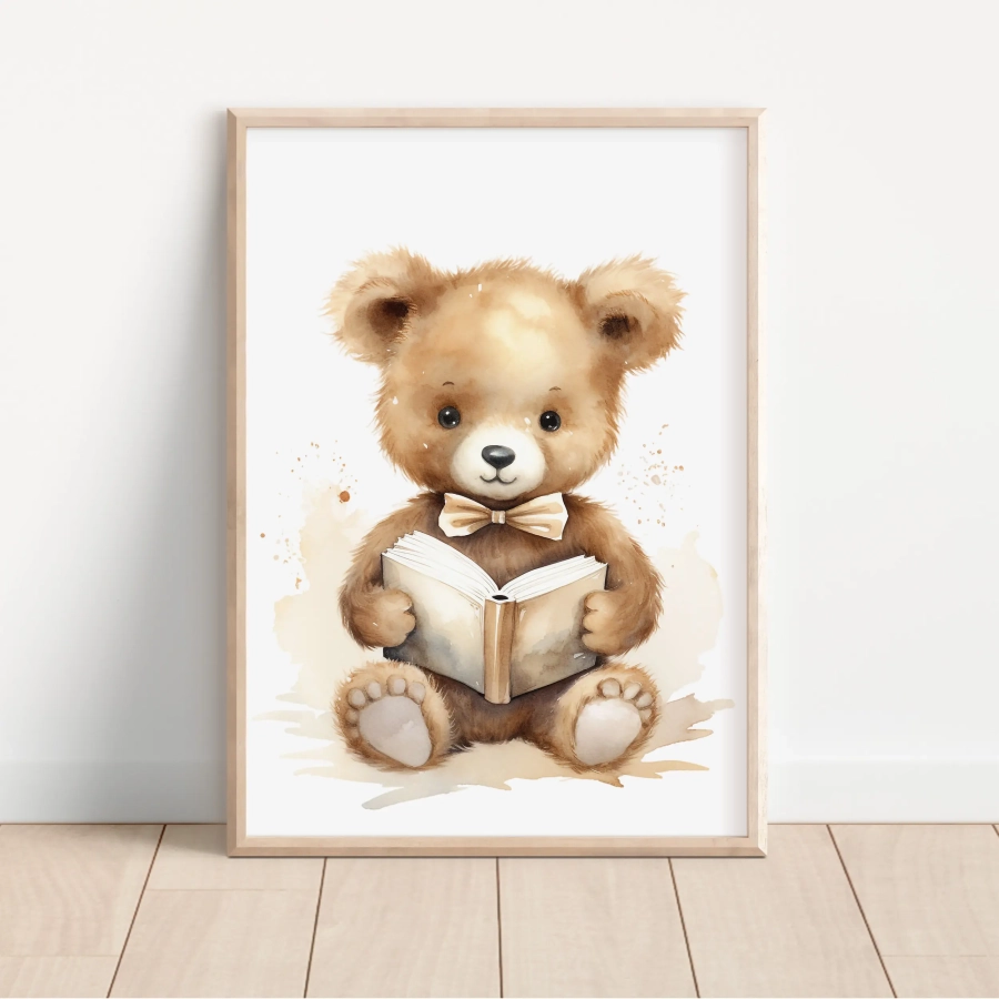 Plakat na ścianę Miś z książką – Mała Pracownia