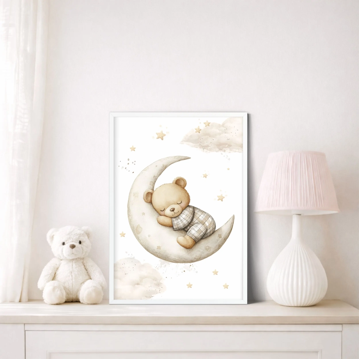 Pastelowy plakat Miś na księżycu – Mała Pracownia